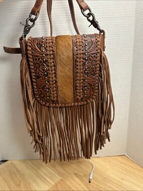 Montana West Cross Body Tooled Leather Crossbody Bag - Brown